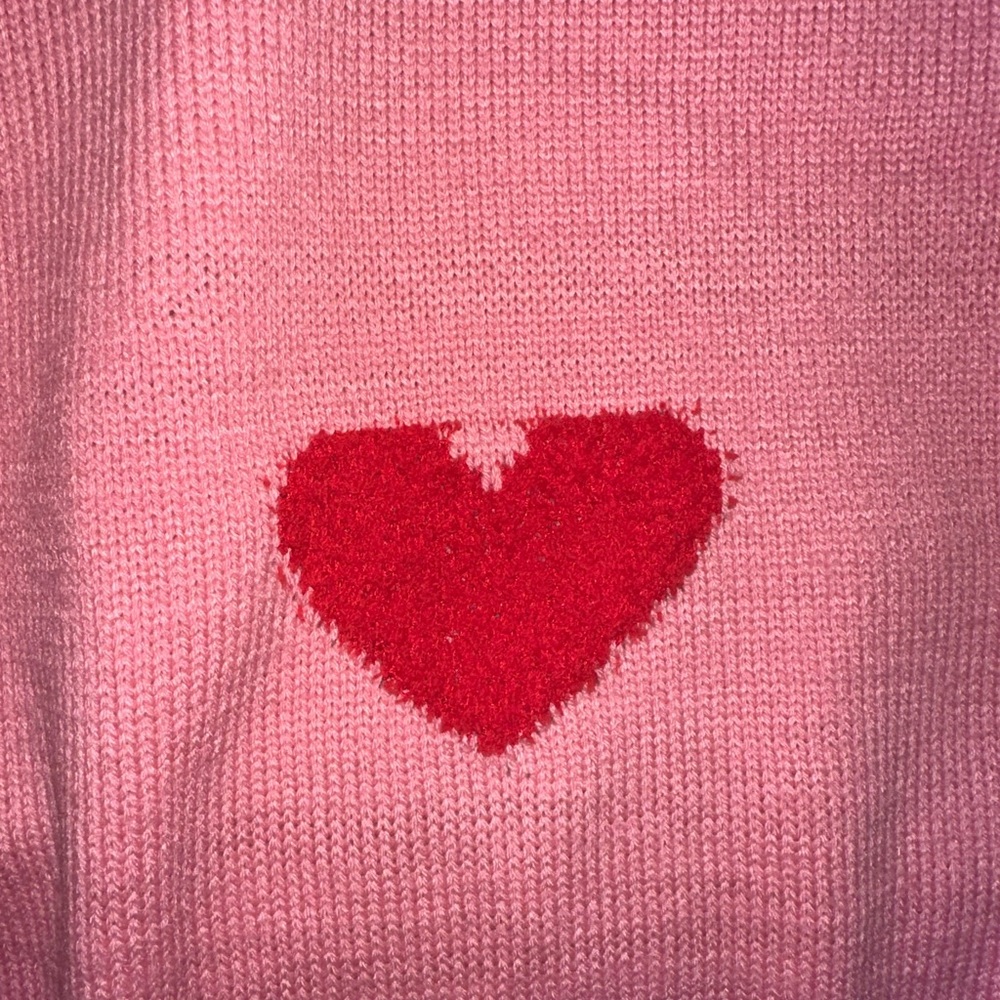 Lavender Tribe πHeart Embroidered Pink Pullover Crew Neck Sweater, NWT, Large - Picture 2 of 3